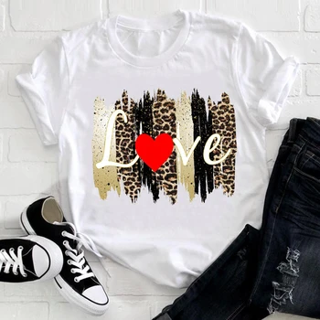 Femeile 2021 Leopard Dragoste Inima de Imprimare Drăguț 90 de Primăvară Doamna de Moda Haine de Imprimare Tricou Femei Tee Top Doamnelor Grafic T-shirt