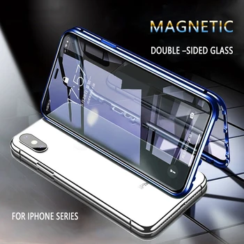Magnetice de Adsorbție Caz de Metal pentru iPhone 11 Pro Max 7 8 6 6s Plus X XS Max XR față-Verso Capac Sticla iPhone de Caz 11