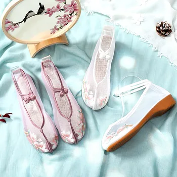 Nou Pantofi Plat pentru Femei de Vară Brodate Plasă de Balet feminin Chineză Stil Etnic cu toc Low Light Pantofi Casual Femei Vechi Beijing