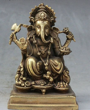 Decor bronz Alamă Bună valoare Norocos Budismul Tibetan Fane Bronz Ganapati Ganesh Domnul Ganesha Elefant Statuie a lui Buddha