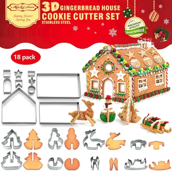3d Stereo Casa de turtă dulce Cookie Mucegai Mucegai 18pcs de Crăciun din Oțel Inoxidabil Prăjituri de Decorare Кухня Принадлежности