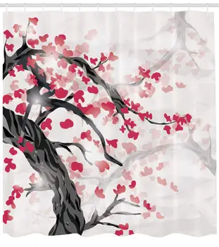 Cherry Blossom Perdea de Duș Japoneză Folcloric Tematice Copac Sakura Decor Baie Set cu Cârlige 70