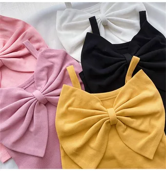 De Vară 2020 Pure Color Mare Bowknots Fete Pentru Copii Camisoles Tricouri Stil Coreean Grupa De Copii Sling Topuri Copii Haine Drăguț Tees