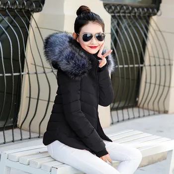 2021 noua Jacheta de Iarna pentru Femei palarie Detasabila guler de blană Subțire, îmbrăcăminte de iarnă cu mănuși de cald Feminin Jos pentru femei hanorac jacheta