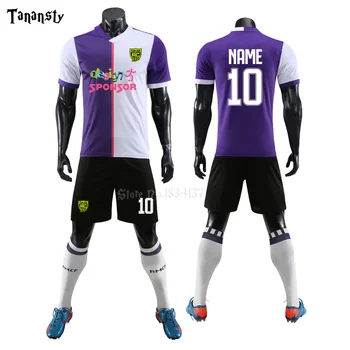Tricouri de fotbal Adult Fotbal Tricouri Barbati Personalizate, Uniforme de Fotbal de Fotbal a Stabilit Kituri de Sport Costume 2019 Negru Alb-Violet S-2XL
