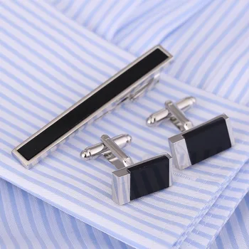 VAGULA Alamă Butoni Cravata Clip 3Pcs Set de Lux Bonito Piatră Neagră Gemelos Incuietoare Clasic Cravata Ac de Cravata Bar SET 35