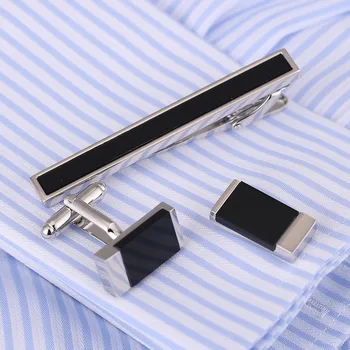 VAGULA Alamă Butoni Cravata Clip 3Pcs Set de Lux Bonito Piatră Neagră Gemelos Incuietoare Clasic Cravata Ac de Cravata Bar SET 35