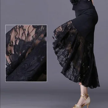2019 Nou sexy dans latino fuste femei fusta dantelă neagră neregulate coadă de pește fusta lunga de bal, rochie dans