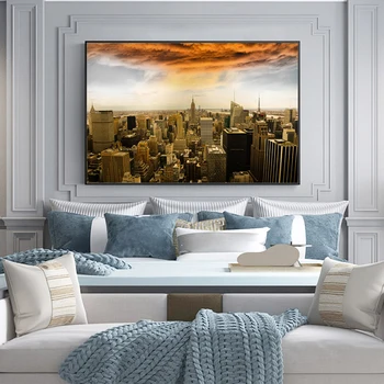 Manhattan Skyline Peisaj Panza Picturi pe Perete Postere de Arta, Printuri și New York, Apus de soare Vizualiza Imaginea Art Decor Acasă
