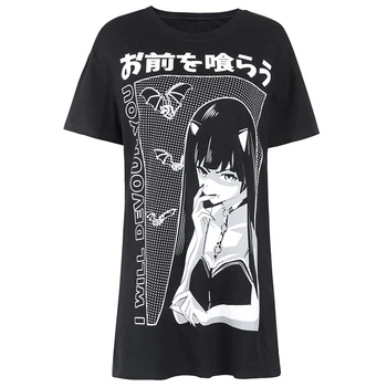 InstaHot Harajuku Pictat tricouri Supradimensionate pentru Femei Maneci Scurte Gotice Punk Negru Întuneric Tee Top 2019 tricou de Vară Japoneză