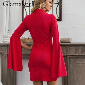 Glamaker Mult flare sleeve red rochie roșie Femei elegante, feminine mini-rochie scurta de Petrecere club de noapte sexy bodycon rochie de vara retro