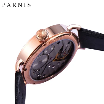 46mm Parnis Ceasuri Mecanice de Mana Ceas de mana de Aur a Crescut Oțel Inoxidabil Caz din Piele Ceas Mecanic Barbati orologio
