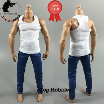 Jucării & Hobby-uri 1/6 Accesorii Masculin/Om Haine Set Alb 1/6 Corp Subțire Vesta & Blue Costum de Blugi pentru 12inch Musculare Acțiune Figura