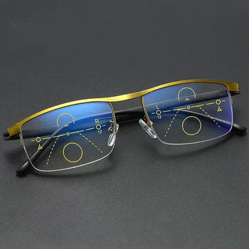 Bărbați Femei Progresivă Ochelarilor Multifocale Bifocale Mărire Presbyopic Ochelari Metal Anti Blue Ray Cadru Pătrat 2.0