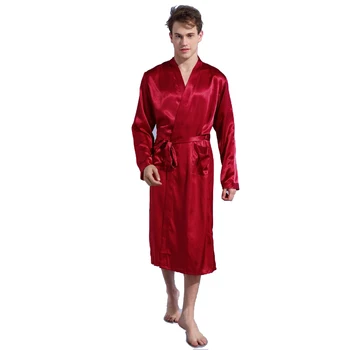 Bărbați chinez de Vin Roșu Haina din Satin Cu Centura Kimono-Halat de baie Rochie camasa de noapte, Pijamale de Agrement Acasă Pijamale S M L XL XXL TBG0611