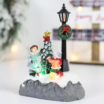 Stralucitoare Satul De Crăciun Rășină Ornament Pom De Crăciun De Constructii Casa 2021 Anul Nou Figurina Decor Pentru Copii Cadouri