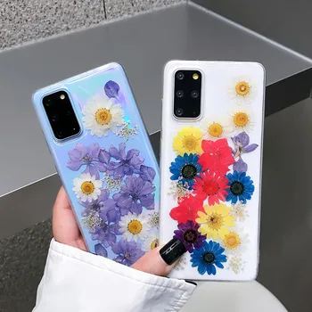 Real de Flori Uscate Clar Caz de Telefon pentru Samsung Galaxy Nota 20 S20 Ultra Nota 10 Plus 9 8 S20 S10 Plus silicon Capac Transparent