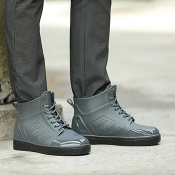 Bărbați Rainboots Impermeabilă de Primăvară Ploaie de Iarnă Pantofi pentru Bărbați Ploaie Băiat de Apă din Cauciuc Negru Glezna Cizme Dantela-Up Pantofi 2019
