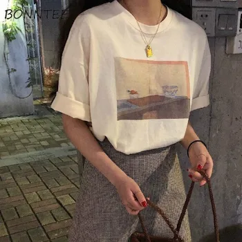 Tricouri Femei O-Gât Casual de Vara Maneca Scurta, Haine de Femei de Toate-meci Colegiul Simplu Stil coreean Unisex Cuplu Elegant