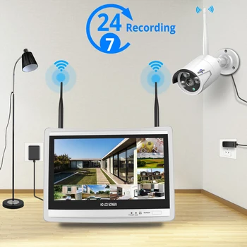 8CH 1080P Wireless Camera de Securitate CCTV Sistem H. 265 12 Inch Ecran LCD NVR WIFI Exterior Camera IP 2MP 1T HDD
