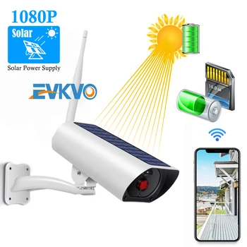 EVKVO Energie Solară Camera IP Wireless de Reîncărcare a Bateriei 1080P cu Zoom 4X Audio IR pentru Vedere de Noapte în aer liber, Supraveghere Video CCTV aparat de Fotografiat