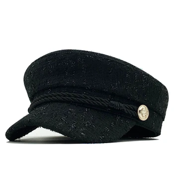 2019 Noi femei pălării de Tweed în carouri vânzător de ziare capace lanț de sus plat vizor capac vintage carouri capac militar de sex feminin toamna pălării de iarnă
