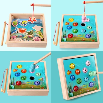 Montessori pentru Copii Jucarii din Lemn Magnetic Jocuri de Pescuit Jucărie Joc de Copii 3D Pește pentru Copii Jucarii Educative în aer liber Băieți Amuzante Fata