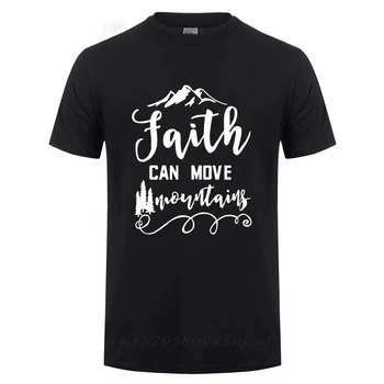 Isus Credința Creștină Poate Muta Munții Funny T-Shirt Pentru Bărbați Maneci Scurte O Gât Bumbac Tricou Vrac De Mari Dimensiuni Tricou