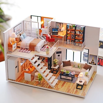 Papusa Casa din Lemn, Mobilier casă de Păpuși în Miniatură DIY Casa in Miniatura Camera de Jucarii pentru Copii, Cadouri de Ziua de nastere