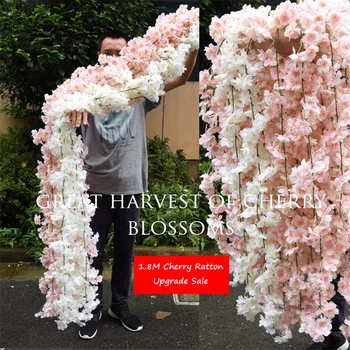 1,8 m de Mătase floare de Cires rattan DIY nunta flori artificiale de viță de vie upgrade nou decor pentru hotel fundal vitrina de Craciun