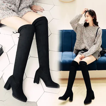 Genunchi-lungime Cizme Cizme elastice - MINPAISS - American a Subliniat Martin Cizme Cu Catifea Groasa cu Toc Înalt Pantofi pentru Femei