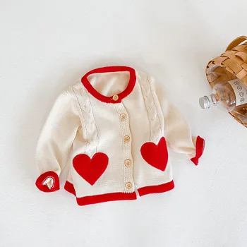 Copil nou-născut fete toamna primavara plina maneca dragoste de tricotat pulover uza copii copilul Cardigan strat topuri 0-24M