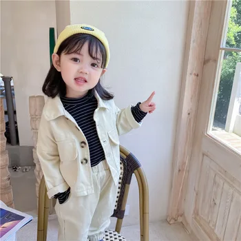 Fata Frumos Rece Scule Denim Costum coreeană Haine Copii Baieti Fete Primăvară Toamnă Single-breasted cu Maneci Lungi Pantaloni Costume Set