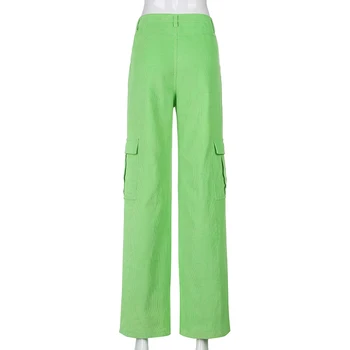 Weekeep Verde Streetwear Pantaloni Femei Talie Mare Moda Largi Drepte Doamnelor Pantaloni Largi Picior Pantaloni Casual Punk Harajuku