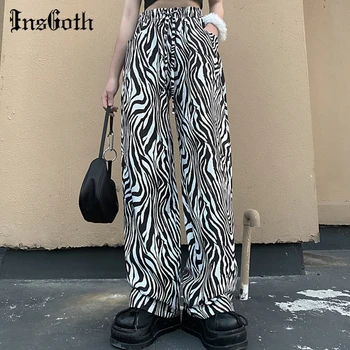 InsGoth Streetwear Harajuku Dungi De Zebra Print Pantaloni Femei Gotic Talie Mare Libertate Pantaloni Lungi Casual Fashion Pantaloni Drepte