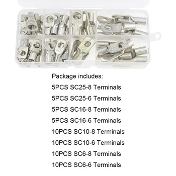 60PCS/CUTIE Sortiment SC6-25 Goale de Cupru Cositorit Lug Terminale Inel de Etanșare Conectori de Sârmă Goale Cablu Ondulat Lipite Terminal Kit