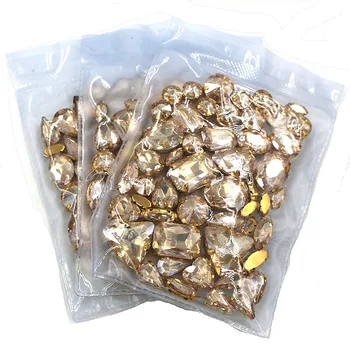 En-gros de 5 saci de forma mixta coase pe sticlă de Șampanie de aur baza de pietre de îmbrăcăminte diy/accesorii de Îmbrăcăminte