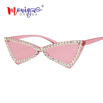 Triunghi 2019 Ochi de Pisica ochelari de Soare Femei fără ramă Epocă Stras ochelari de Soare Roz Galben de Moda Nuante pentru femei