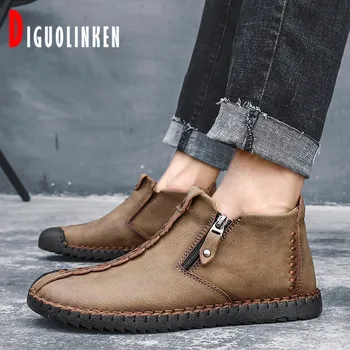 De înaltă Calitate Bărbați Pantofi Mocasini Impermeabil Bărbați Cizme Iarna, Blana Cald Pantofi Barbati Casual de Zăpadă Confort Glezna Non-alunecare Negru Dimensiuni Mari