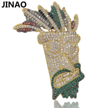 JINAO Zirconiu Cubi de Gheață Afară Lanț de Aur de Moda UKA masca Pandantiv Colier Hip Hop Bijuterii Coliere Declarație Pentru Om Femei Cadouri