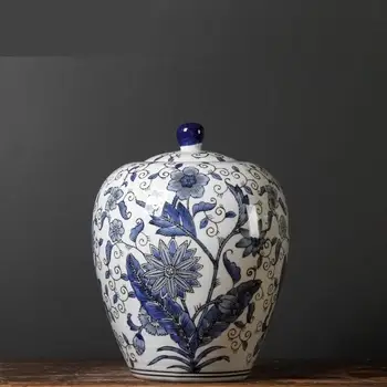 Porțelan albastru Și Alb Oală Ornamente Mobilier Camera de zi Stocare borcan Ceramic Ornament din portelan vas borcan