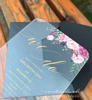 Personalizate de imprimare flora invitatie de nunta card acrilice card carte de invitatie de nunta cu plic