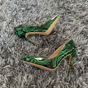 2019 Brand de Moda pentru Femei Pantofi Verzi din Piele de Brevet Sexy Tocuri Tocuri de 12cm/10cm/8cm Subliniat Toe Pompe de Femei
