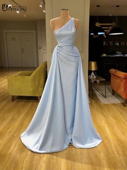 Cer Albastru Sirena Rochii de Seara vestidos elegantes Formale Femei Rochie pe Un Umăr Satin Simplu Rochie de Seara Lunga 2020