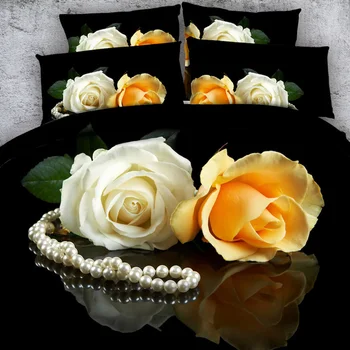 Brand Goldeny 3 Piese set de lenjerie de Pat Moale pene albe de Trandafiri si fotografie de armăsari Albi set de pat 3d cu 3d cearceaf de pat set