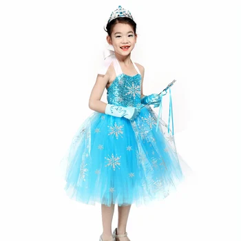 Fete Sequin Fulg de nea Înghețat 2 Rochie Copii Printesa Înghețat Costum Albastru Rochie de Vara pentru Copii Fete de Flori Rochie de Petrecere, Haine