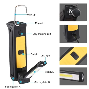 Led portabil reflectoarelor 3000LM usb reîncărcabilă pliabil lumina de lucru rezistent la apa baterie built-in 2 culori 4 moduri de cârlig magnetic