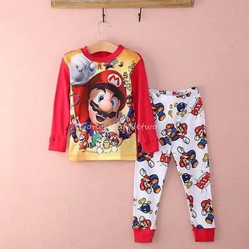 Copilul baietel 2 BUC Set Haine Super Mario Imprimare Bebe Maneca Lunga Topuri Pantaloni de Pijamale Pijamale Pijama Set 1-7Y