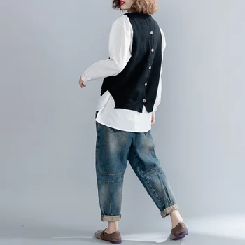 Johnature Noi Blugi Largi Full-lungime Pantaloni de Mari Dimensiuni Femei Casual cu Fermoar Butonul Solid Culoare Denim Cross-pantaloni de Vară 2021