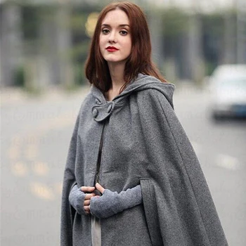 Moda Pentru Femei De Iarnă Cardigan Cald Șal Blazer Haină De Lână Cu Glugă De Lână Poncho Lung De Epocă Sacou Mantie Cape Hanorac Uza